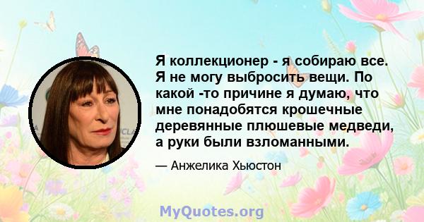 Я коллекционер - я собираю все. Я не могу выбросить вещи. По какой -то причине я думаю, что мне понадобятся крошечные деревянные плюшевые медведи, а руки были взломанными.