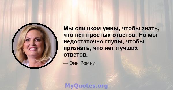 Мы слишком умны, чтобы знать, что нет простых ответов. Но мы недостаточно глупы, чтобы признать, что нет лучших ответов.