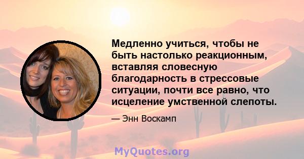 Медленно учиться, чтобы не быть настолько реакционным, вставляя словесную благодарность в стрессовые ситуации, почти все равно, что исцеление умственной слепоты.