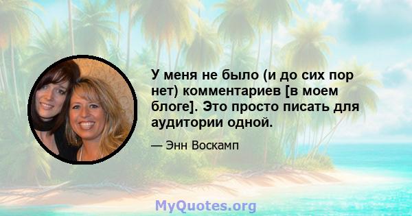 У меня не было (и до сих пор нет) комментариев [в моем блоге]. Это просто писать для аудитории одной.