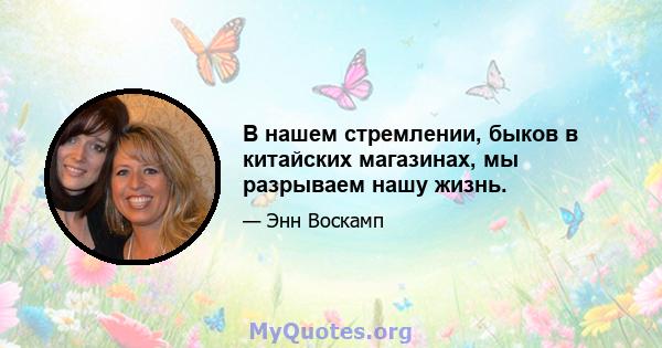 В нашем стремлении, быков в китайских магазинах, мы разрываем нашу жизнь.