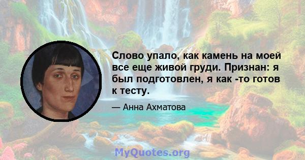 Слово упало, как камень на моей все еще живой груди. Признан: я был подготовлен, я как -то готов к тесту.