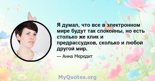 Я думал, что все в электронном мире будут так спокойны, но есть столько же клик и предрассудков, сколько и любой другой мир.