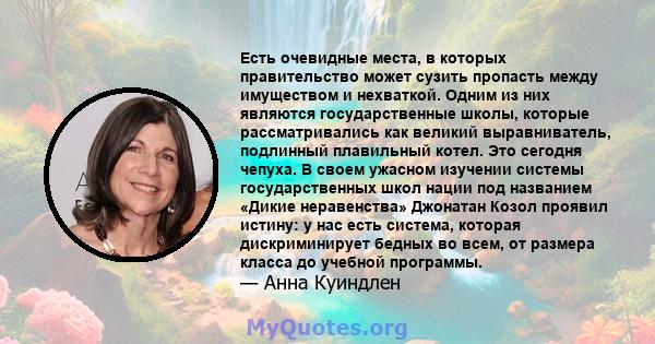 Есть очевидные места, в которых правительство может сузить пропасть между имуществом и нехваткой. Одним из них являются государственные школы, которые рассматривались как великий выравниватель, подлинный плавильный