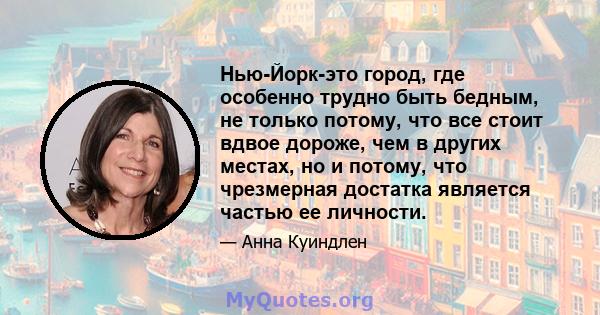 Нью-Йорк-это город, где особенно трудно быть бедным, не только потому, что все стоит вдвое дороже, чем в других местах, но и потому, что чрезмерная достатка является частью ее личности.