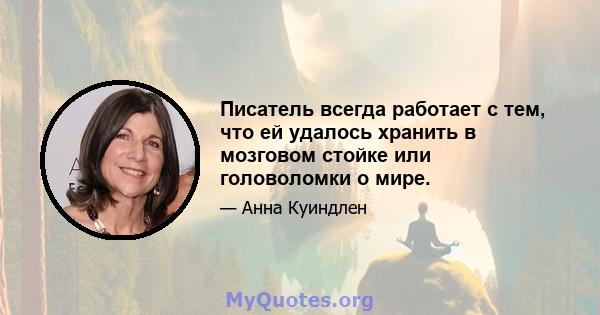 Писатель всегда работает с тем, что ей удалось хранить в мозговом стойке или головоломки о мире.