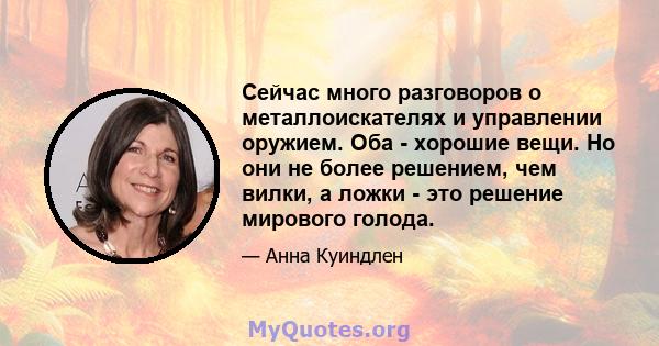 Сейчас много разговоров о металлоискателях и управлении оружием. Оба - хорошие вещи. Но они не более решением, чем вилки, а ложки - это решение мирового голода.