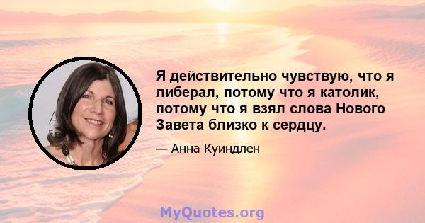 Я действительно чувствую, что я либерал, потому что я католик, потому что я взял слова Нового Завета близко к сердцу.