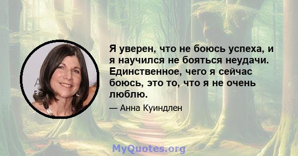 Я уверен, что не боюсь успеха, и я научился не бояться неудачи. Единственное, чего я сейчас боюсь, это то, что я не очень люблю.