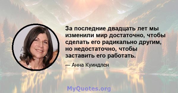 За последние двадцать лет мы изменили мир достаточно, чтобы сделать его радикально другим, но недостаточно, чтобы заставить его работать.