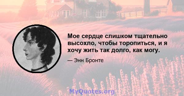 Мое сердце слишком тщательно высохло, чтобы торопиться, и я хочу жить так долго, как могу.