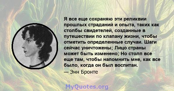 Я все еще сохраняю эти реликвии прошлых страданий и опыта, таких как столбы свидетелей, созданные в путешествии по клапану жизни, чтобы отметить определенные случаи. Шаги сейчас уничтожены; Лицо страны может быть