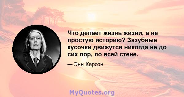 Что делает жизнь жизни, а не простую историю? Зазубные кусочки движутся никогда не до сих пор, по всей стене.