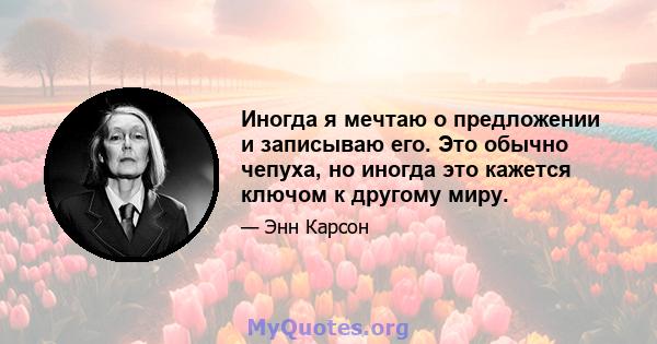 Иногда я мечтаю о предложении и записываю его. Это обычно чепуха, но иногда это кажется ключом к другому миру.