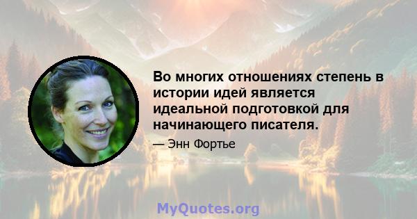 Во многих отношениях степень в истории идей является идеальной подготовкой для начинающего писателя.