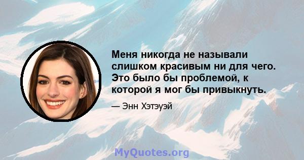 Меня никогда не называли слишком красивым ни для чего. Это было бы проблемой, к которой я мог бы привыкнуть.