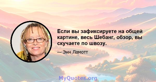 Если вы зафиксируете на общей картине, весь Шебанг, обзор, вы скучаете по швозу.