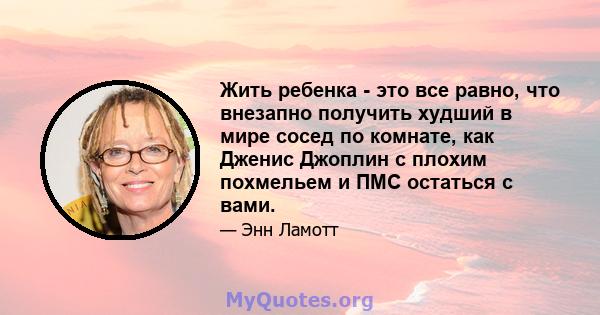 Жить ребенка - это все равно, что внезапно получить худший в мире сосед по комнате, как Дженис Джоплин с плохим похмельем и ПМС остаться с вами.