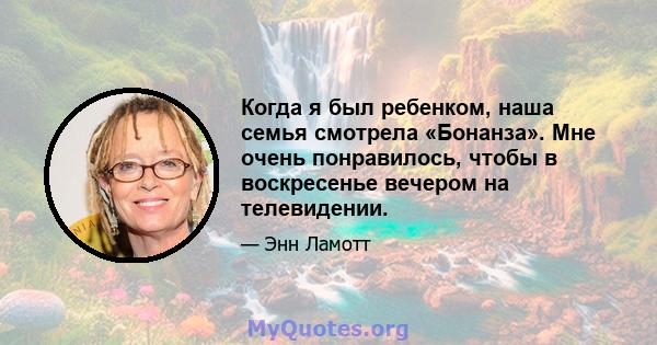 Когда я был ребенком, наша семья смотрела «Бонанза». Мне очень понравилось, чтобы в воскресенье вечером на телевидении.