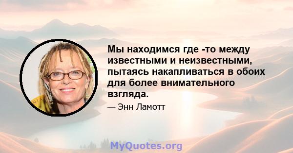 Мы находимся где -то между известными и неизвестными, пытаясь накапливаться в обоих для более внимательного взгляда.