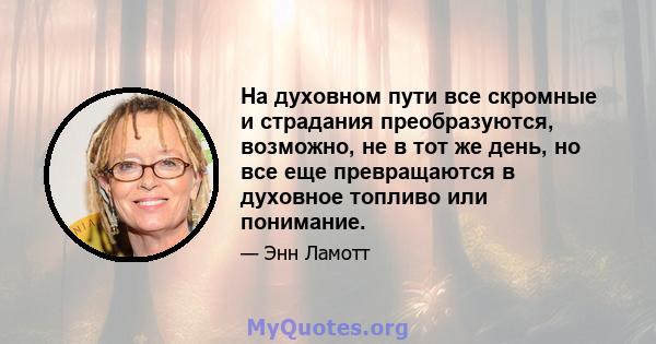 На духовном пути все скромные и страдания преобразуются, возможно, не в тот же день, но все еще превращаются в духовное топливо или понимание.