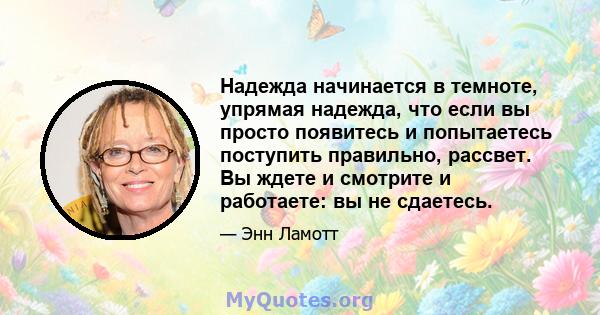 Надежда начинается в темноте, упрямая надежда, что если вы просто появитесь и попытаетесь поступить правильно, рассвет. Вы ждете и смотрите и работаете: вы не сдаетесь.