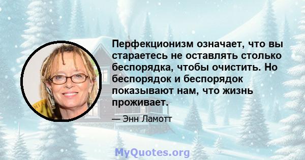 Перфекционизм означает, что вы стараетесь не оставлять столько беспорядка, чтобы очистить. Но беспорядок и беспорядок показывают нам, что жизнь проживает.