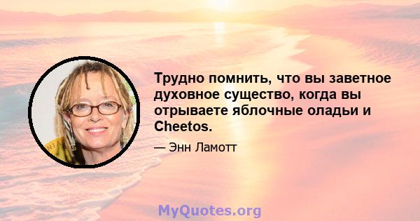 Трудно помнить, что вы заветное духовное существо, когда вы отрываете яблочные оладьи и Cheetos.