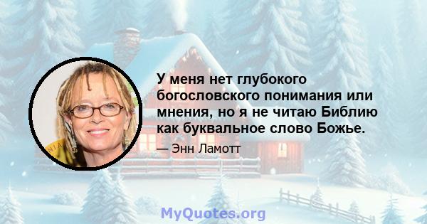 У меня нет глубокого богословского понимания или мнения, но я не читаю Библию как буквальное слово Божье.