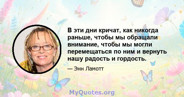 В эти дни кричат, как никогда раньше, чтобы мы обращали внимание, чтобы мы могли перемещаться по ним и вернуть нашу радость и гордость.