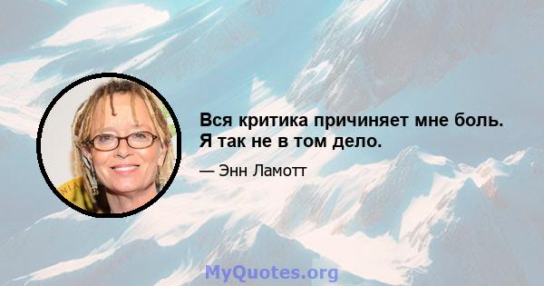 Вся критика причиняет мне боль. Я так не в том дело.