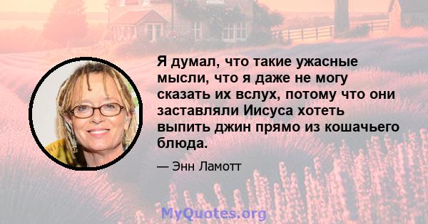 Я думал, что такие ужасные мысли, что я даже не могу сказать их вслух, потому что они заставляли Иисуса хотеть выпить джин прямо из кошачьего блюда.