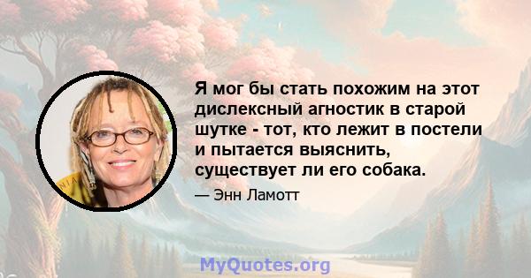 Я мог бы стать похожим на этот дислексный агностик в старой шутке - тот, кто лежит в постели и пытается выяснить, существует ли его собака.