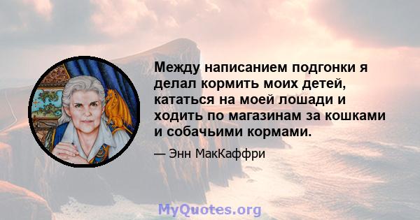 Между написанием подгонки я делал кормить моих детей, кататься на моей лошади и ходить по магазинам за кошками и собачьими кормами.