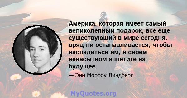 Америка, которая имеет самый великолепный подарок, все еще существующий в мире сегодня, вряд ли останавливается, чтобы насладиться им, в своем ненасытном аппетите на будущее.