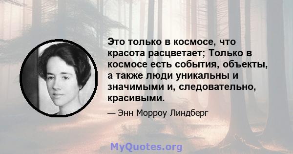 Это только в космосе, что красота расцветает; Только в космосе есть события, объекты, а также люди уникальны и значимыми и, следовательно, красивыми.