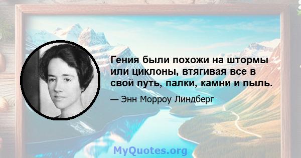 Гения были похожи на штормы или циклоны, втягивая все в свой путь, палки, камни и пыль.