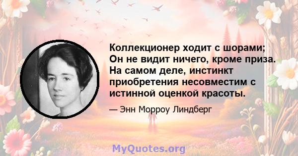 Коллекционер ходит с шорами; Он не видит ничего, кроме приза. На самом деле, инстинкт приобретения несовместим с истинной оценкой красоты.