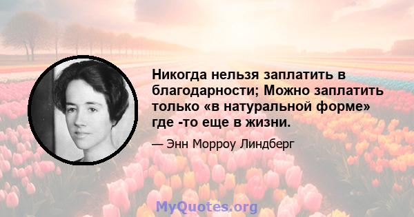 Никогда нельзя заплатить в благодарности; Можно заплатить только «в натуральной форме» где -то еще в жизни.