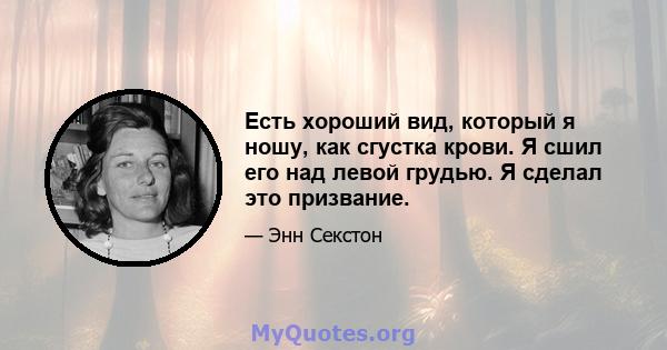 Есть хороший вид, который я ношу, как сгустка крови. Я сшил его над левой грудью. Я сделал это призвание.