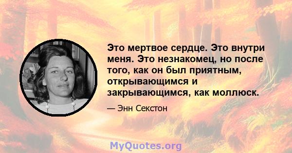 Это мертвое сердце. Это внутри меня. Это незнакомец, но после того, как он был приятным, открывающимся и закрывающимся, как моллюск.