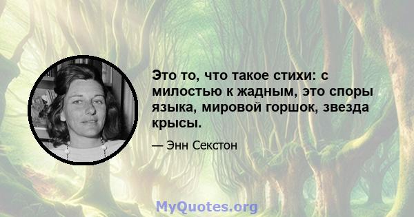 Это то, что такое стихи: с милостью к жадным, это споры языка, мировой горшок, звезда крысы.