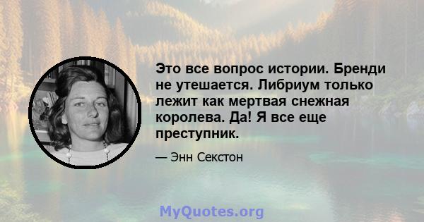 Это все вопрос истории. Бренди не утешается. Либриум только лежит как мертвая снежная королева. Да! Я все еще преступник.