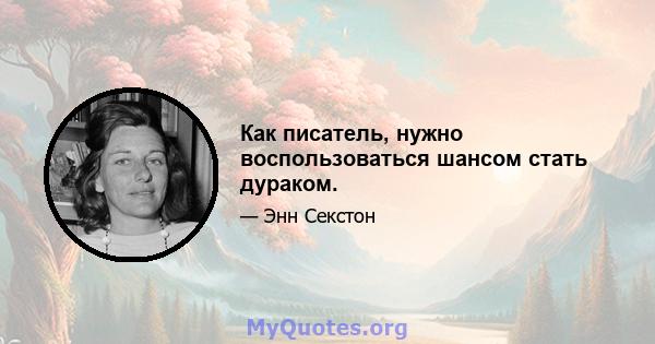 Как писатель, нужно воспользоваться шансом стать дураком.