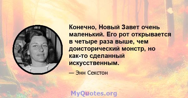 Конечно, Новый Завет очень маленький. Его рот открывается в четыре раза выше, чем доисторический монстр, но как-то сделанный искусственным.