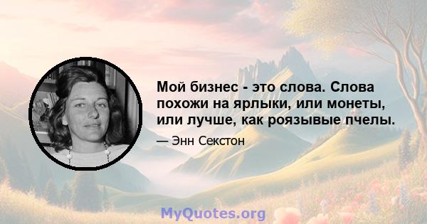 Мой бизнес - это слова. Слова похожи на ярлыки, или монеты, или лучше, как роязывые пчелы.