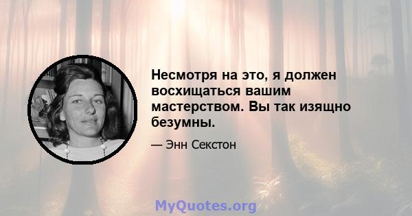 Несмотря на это, я должен восхищаться вашим мастерством. Вы так изящно безумны.