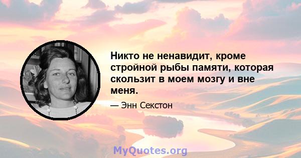 Никто не ненавидит, кроме стройной рыбы памяти, которая скользит в моем мозгу и вне меня.