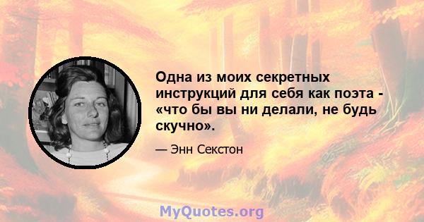 Одна из моих секретных инструкций для себя как поэта - «что бы вы ни делали, не будь скучно».