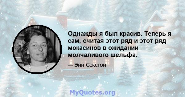 Однажды я был красив. Теперь я сам, считая этот ряд и этот ряд мокасинов в ожидании молчаливого шельфа.